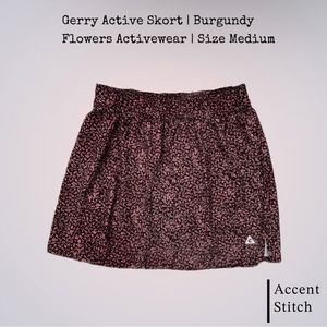 Gerry Activewear Skort | Burgundy Flowers Athletic Sports Shorts Size Medium